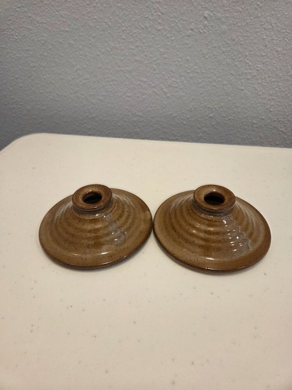VTG Brown Speckled Stoneware Crock Lids Set of 2